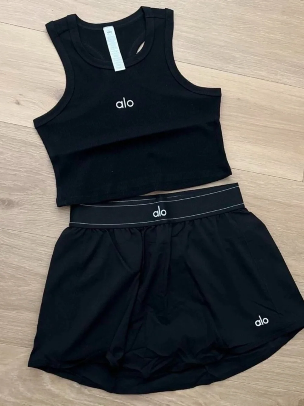 ALO Yoga Black Girls' Active Shorts with Logo Waistband